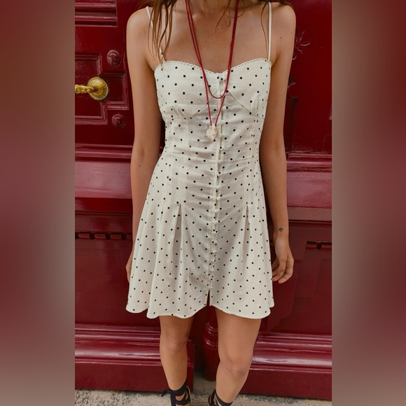 Zara Dresses & Skirts - ZARA  LINEN BLEND POLKA DOT MINI DRESS  SIZE  L